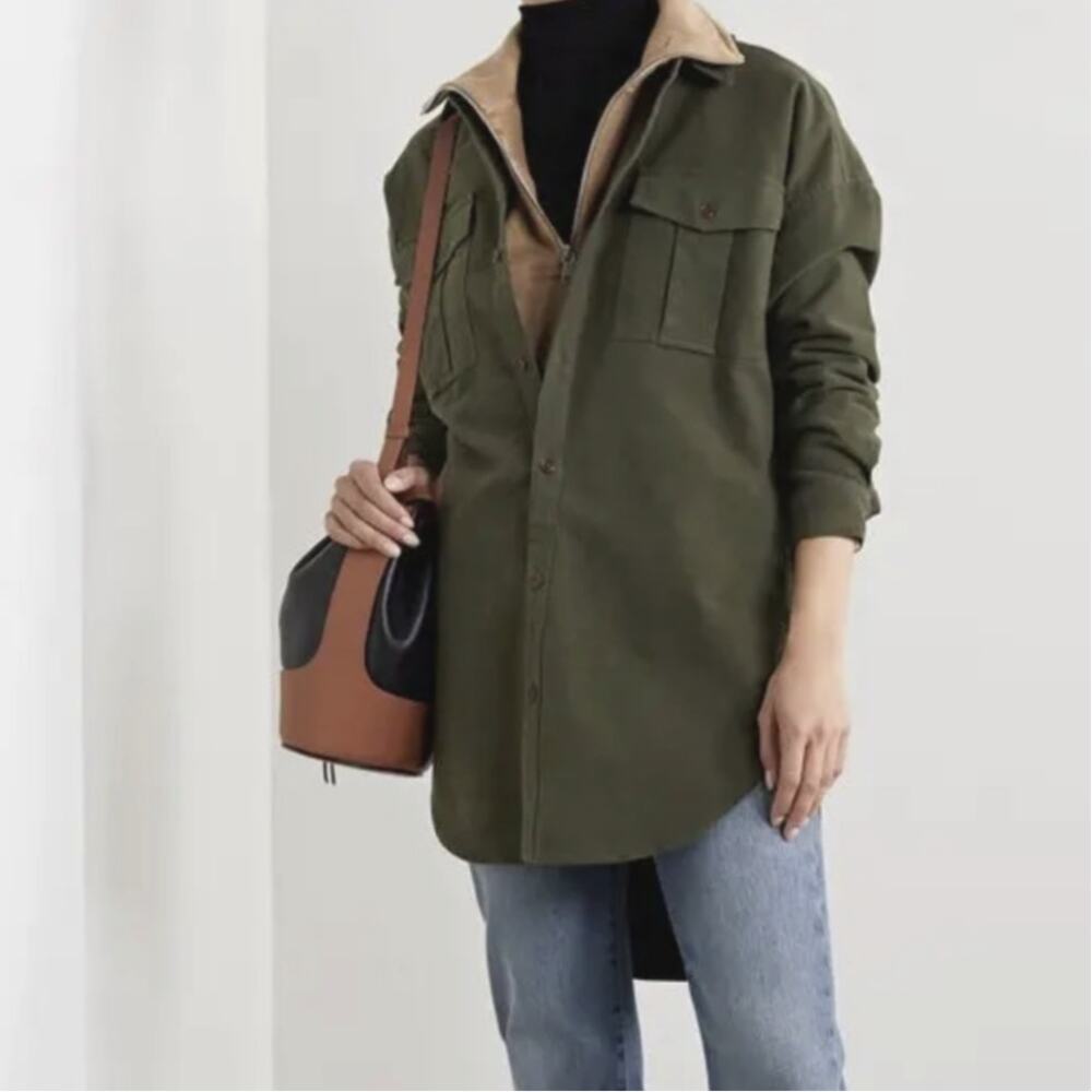 Alex Mill Womens Keeper Moleskin Shirt Size S Army Green Long Oversized $145